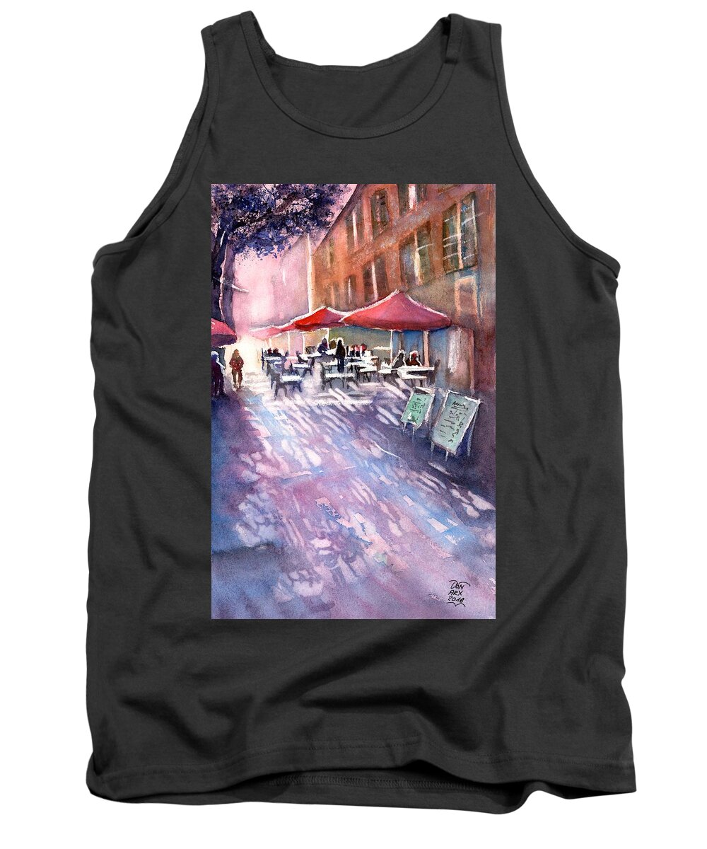 Aix En Provence Tank Top featuring the painting Aix en Provence early Morning coffee by Sabina Von Arx