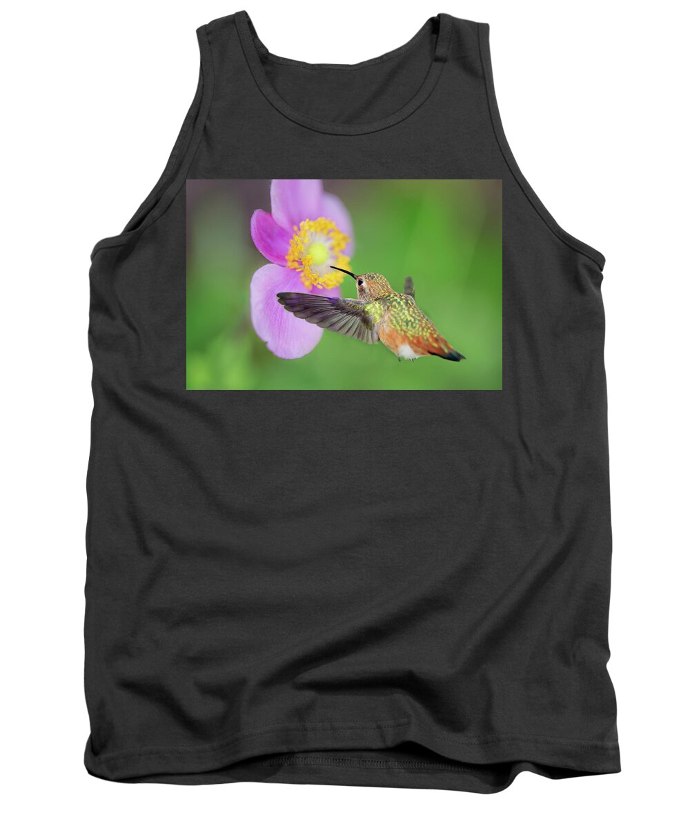 Hummingbird Tank Top featuring the photograph Allens Hummingbird and Anemone by Susan Gary