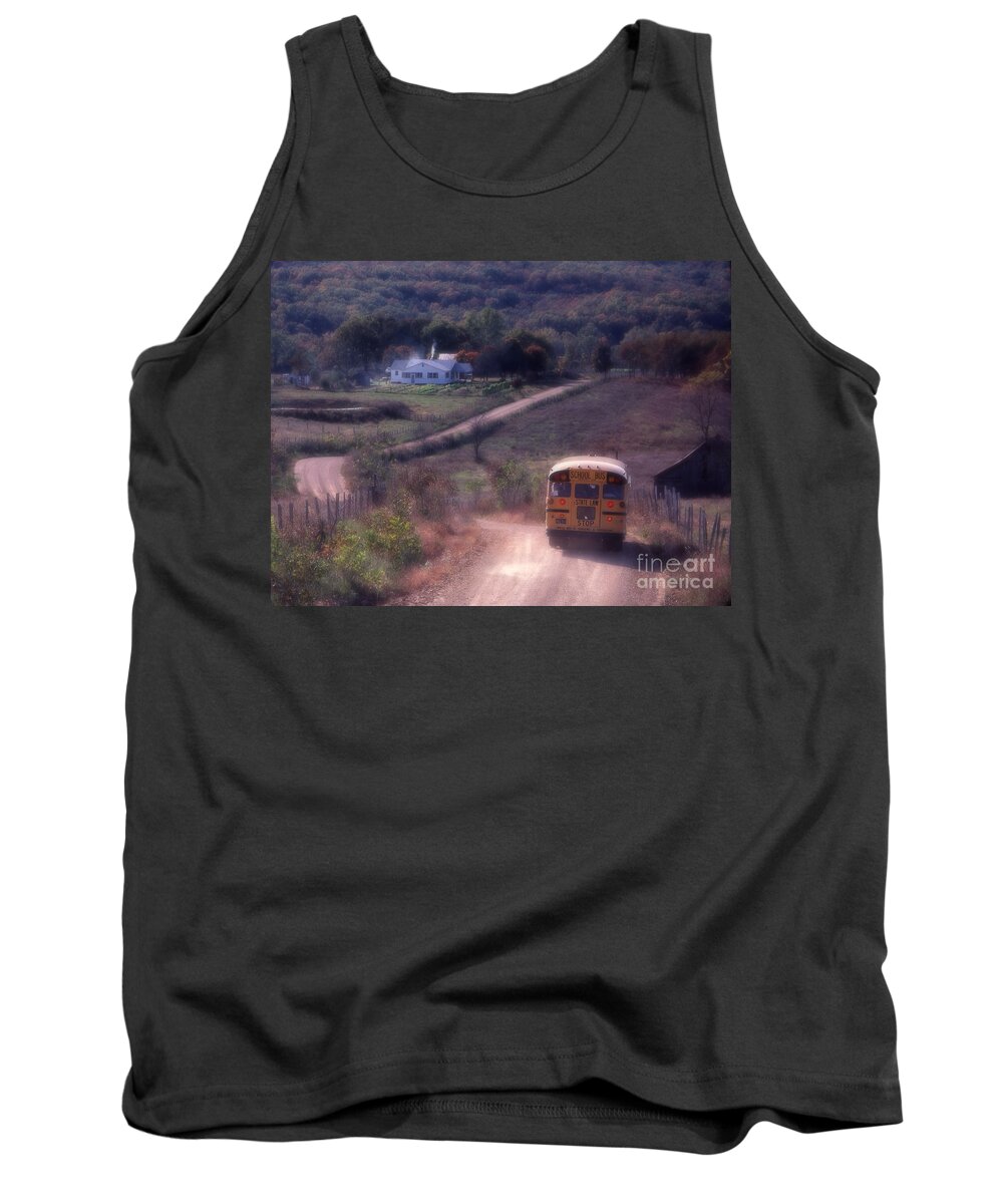 Rural School Bus Tank Top featuring the photograph Almost Home by Garry McMichael