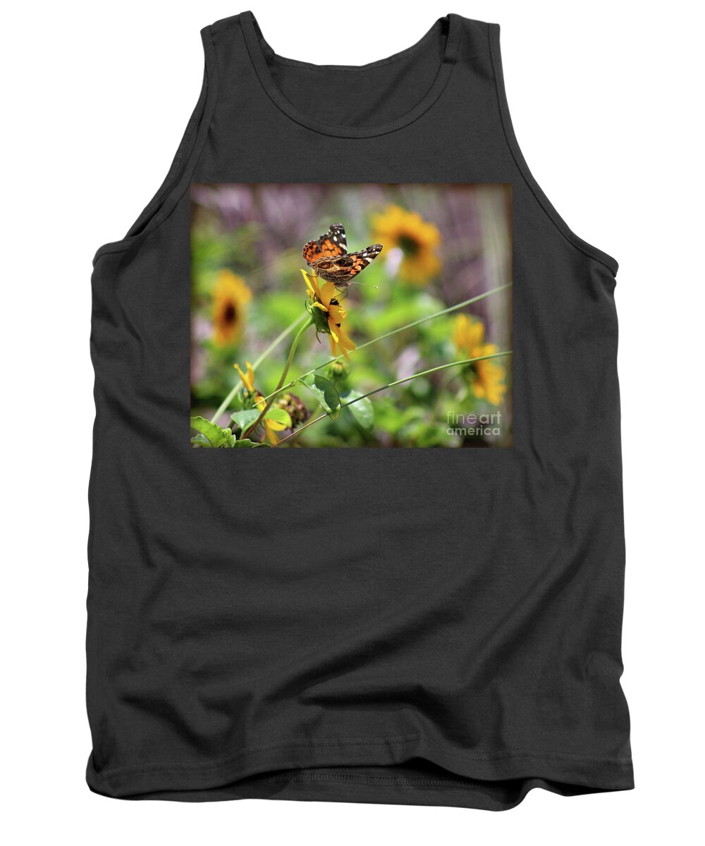 Butterfly Tank Top featuring the photograph American Lady Butterfly by the Beach by Karen Adams