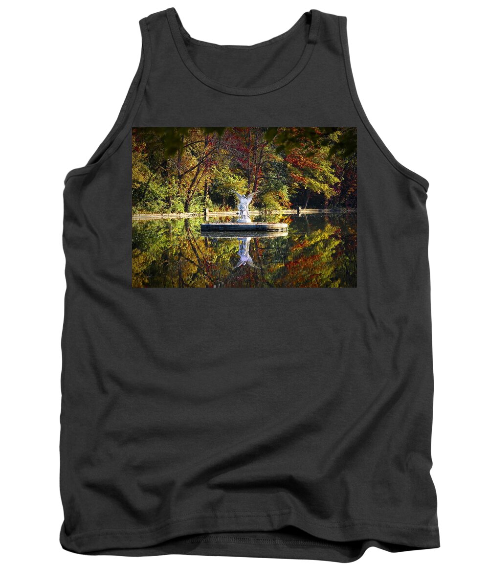 Angel Tank Top featuring the photograph Angel in the Lake - St. Mary's Ambler by Bill Cannon
