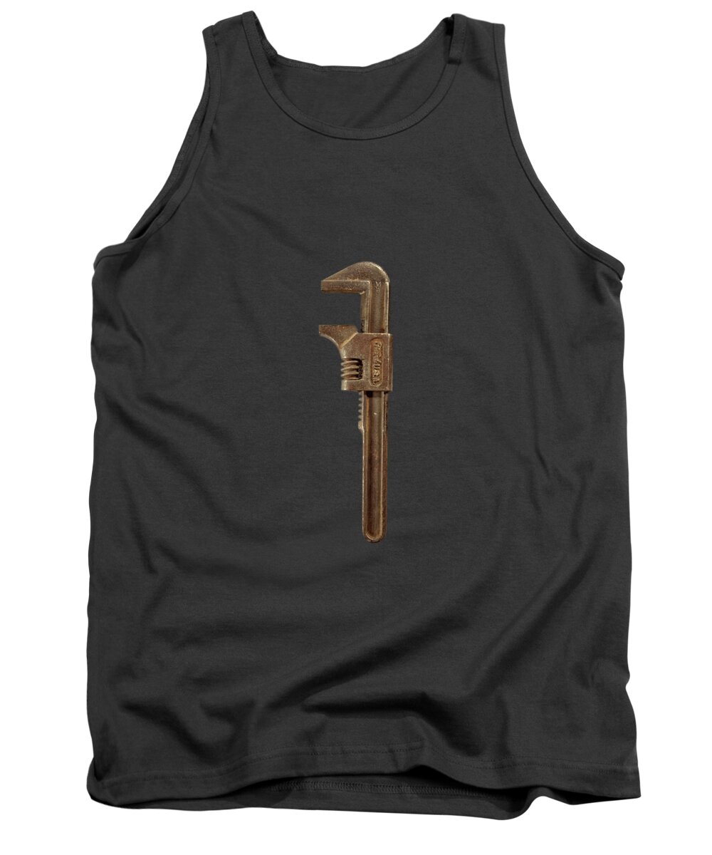 Background Tank Top featuring the photograph Antique Adjustable Wrench Front on Black by YoPedro