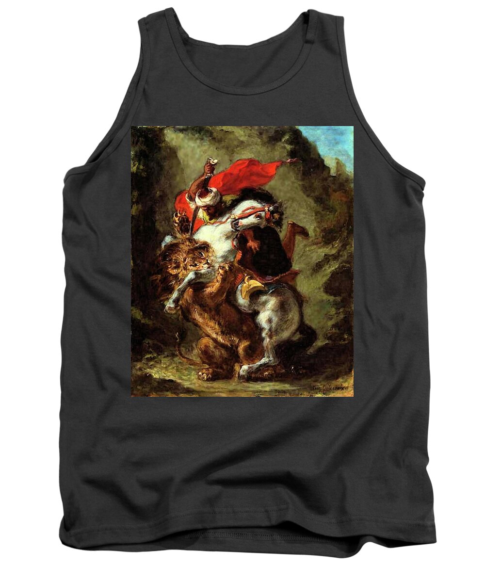Arab Tank Top featuring the painting Arab Horseman Attacked by a Lion by Eugene Delacroix
