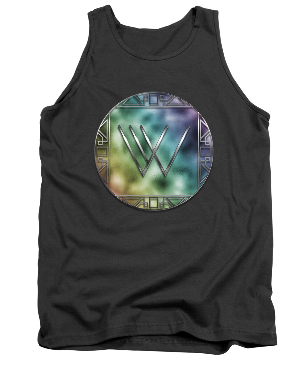 Letter Tank Top featuring the digital art Art Deco - W by Mary Machare