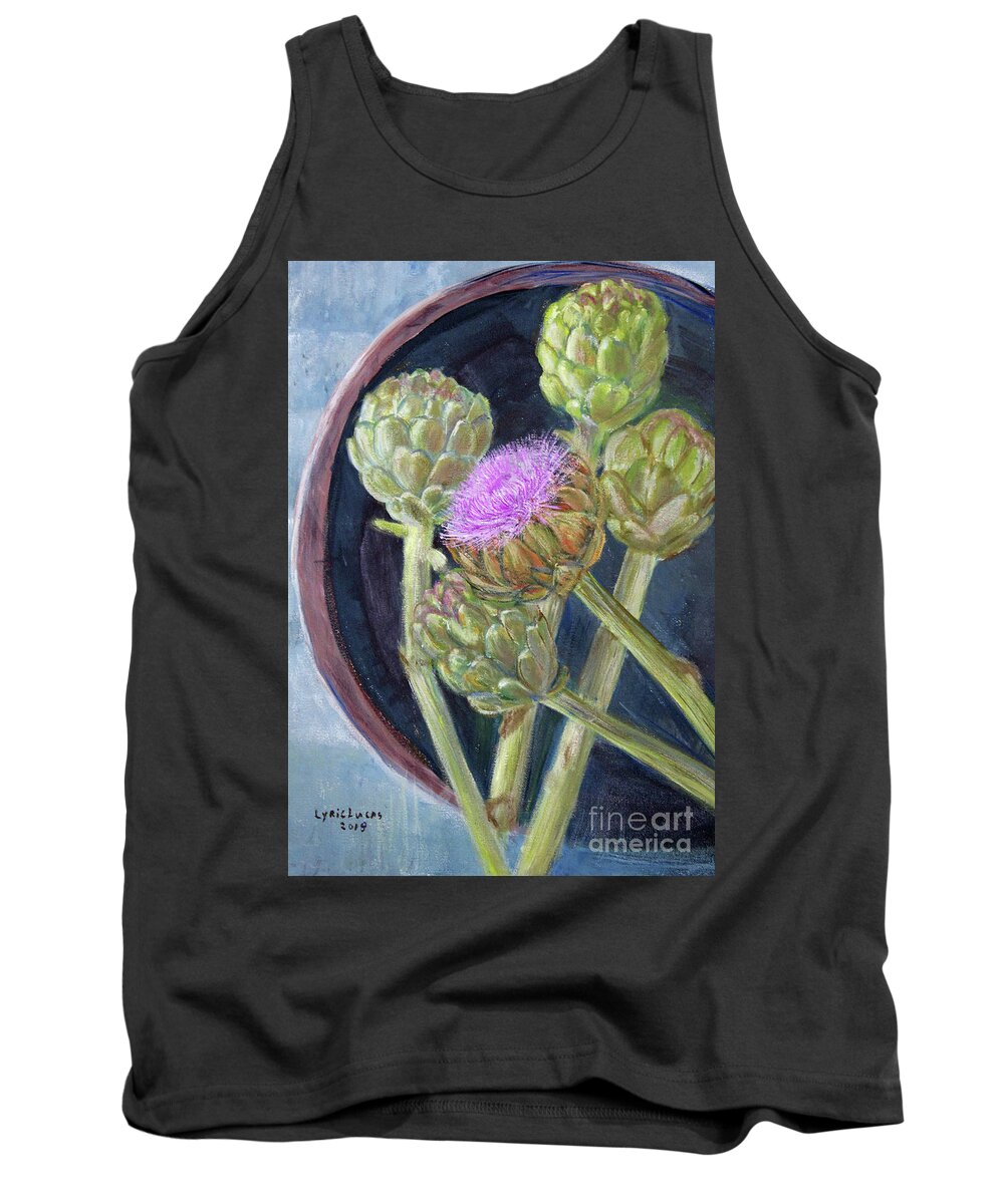 Still Life Tank Top featuring the painting Artichoke In Bloom by Lyric Lucas
