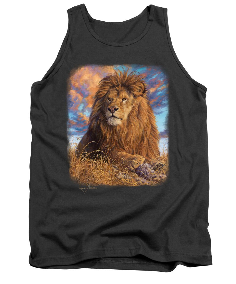Lion Tank Top featuring the painting Watchful Eyes by Lucie Bilodeau
