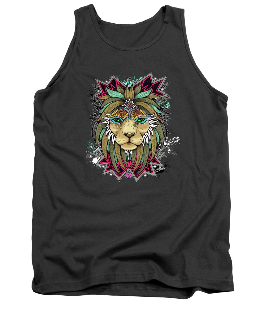 Lion Tank Top featuring the mixed media King of the Pride by Julie Oakes