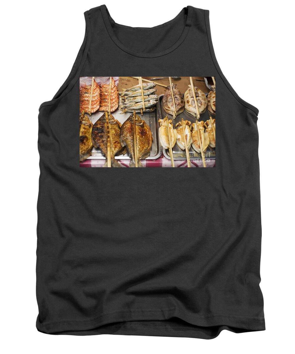 Asia Tank Top featuring the photograph Asian Grilled Barbecued Seafood In Kep Market Cambodia by JM Travel Photography