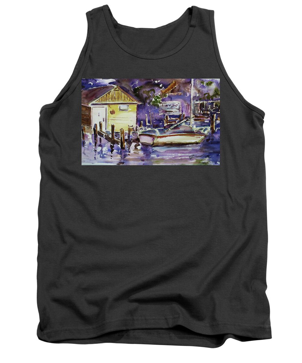 Boathouse Tank Top featuring the painting At Boat House 3 by Xueling Zou