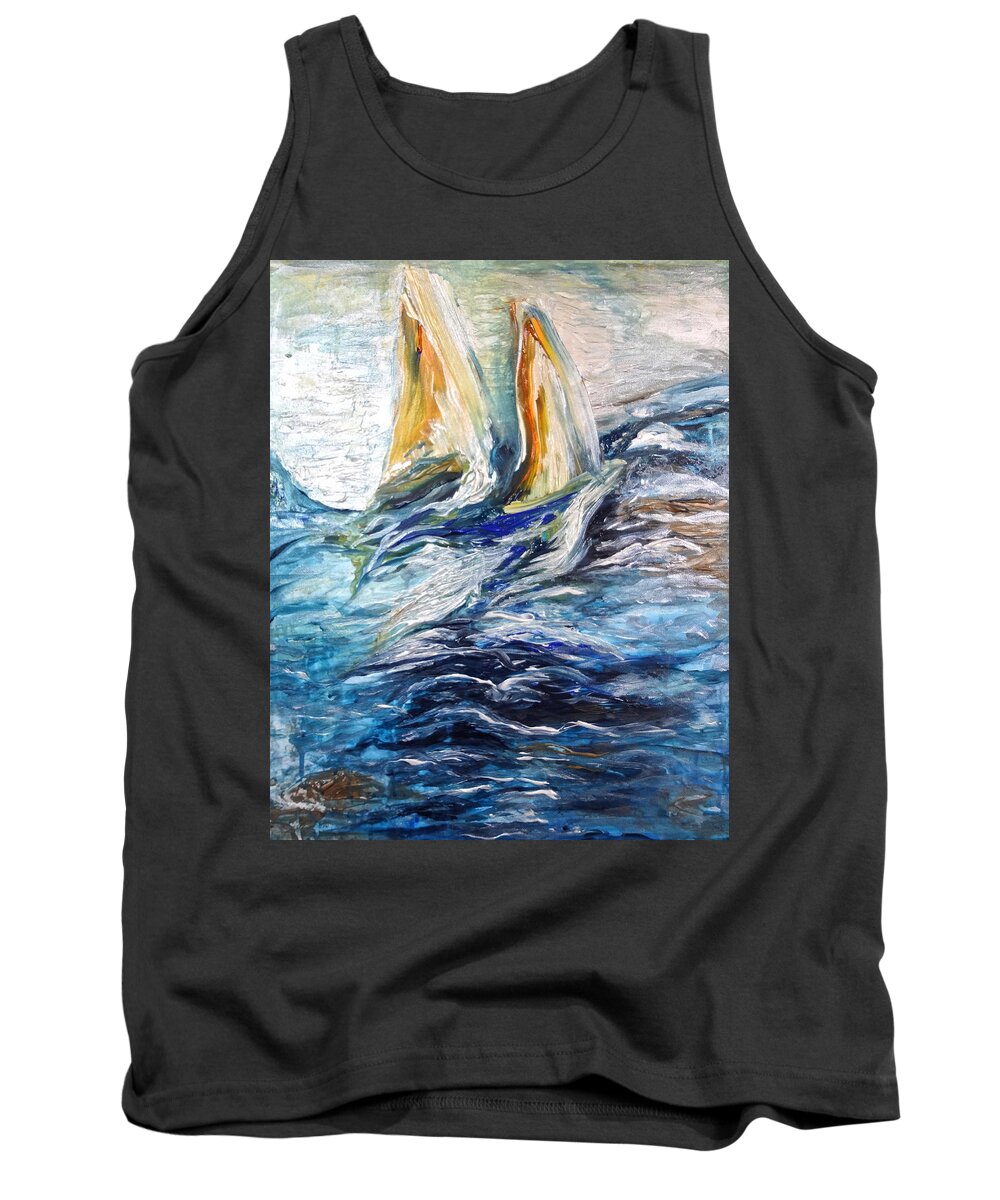 Sailing Tank Top featuring the painting At Sea by Michelle Pier