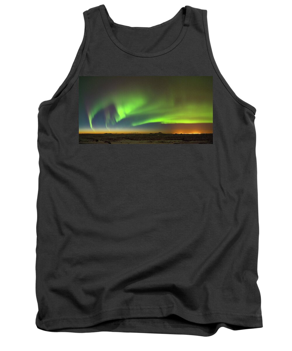 Iceland Tank Top featuring the photograph Aurora above Keflavik in Iceland. by Andy Astbury