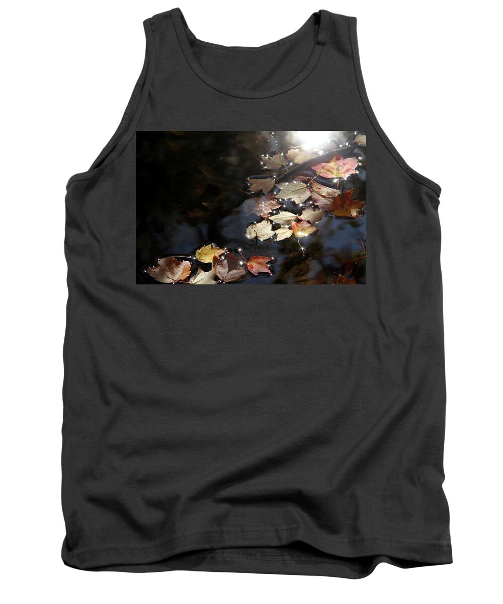 Autumn Tank Top featuring the photograph Autumn with leaves on water by Emanuel Tanjala