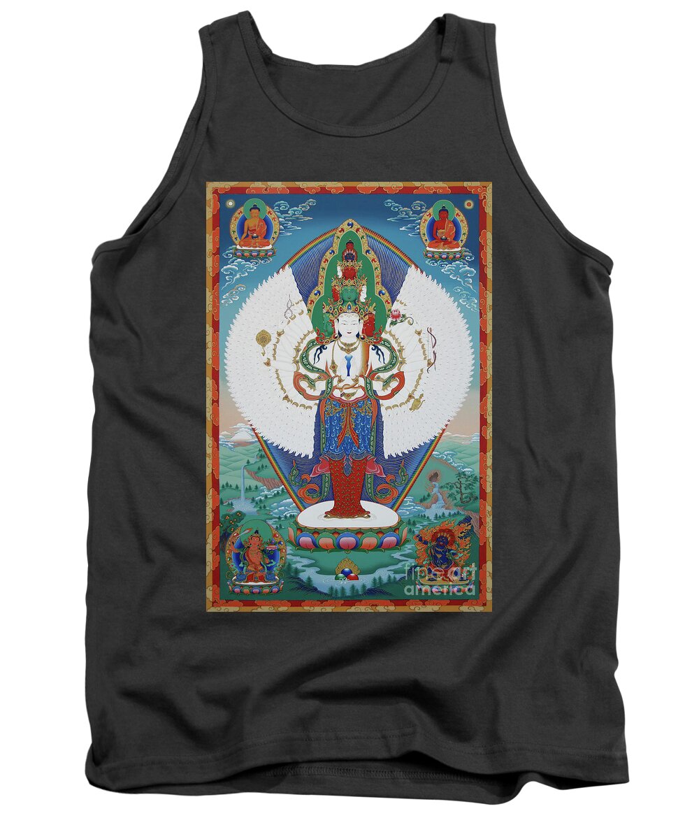 Chenrezig Tank Top featuring the painting Avalokiteshvara Lord of Compassion by Sergey Noskov