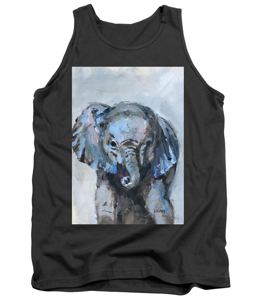 Elephant Tank Top featuring the painting Baby Elephant Safari Animal Painting by Donna Tuten