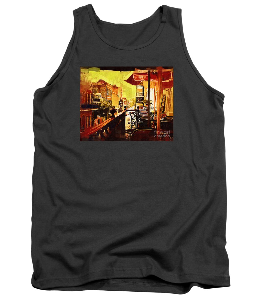New-orleans Tank Top featuring the digital art Balcony Cafe by Kirt Tisdale