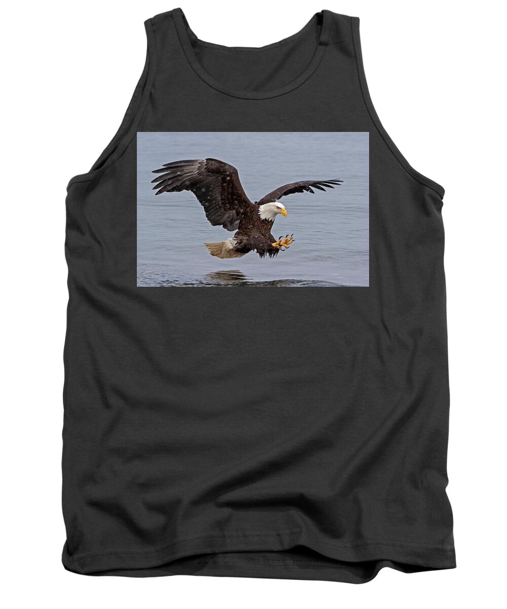 Mark Miller Photos Tank Top featuring the photograph Bald Eagle Diving for Fish in Falling Snow by Mark Miller