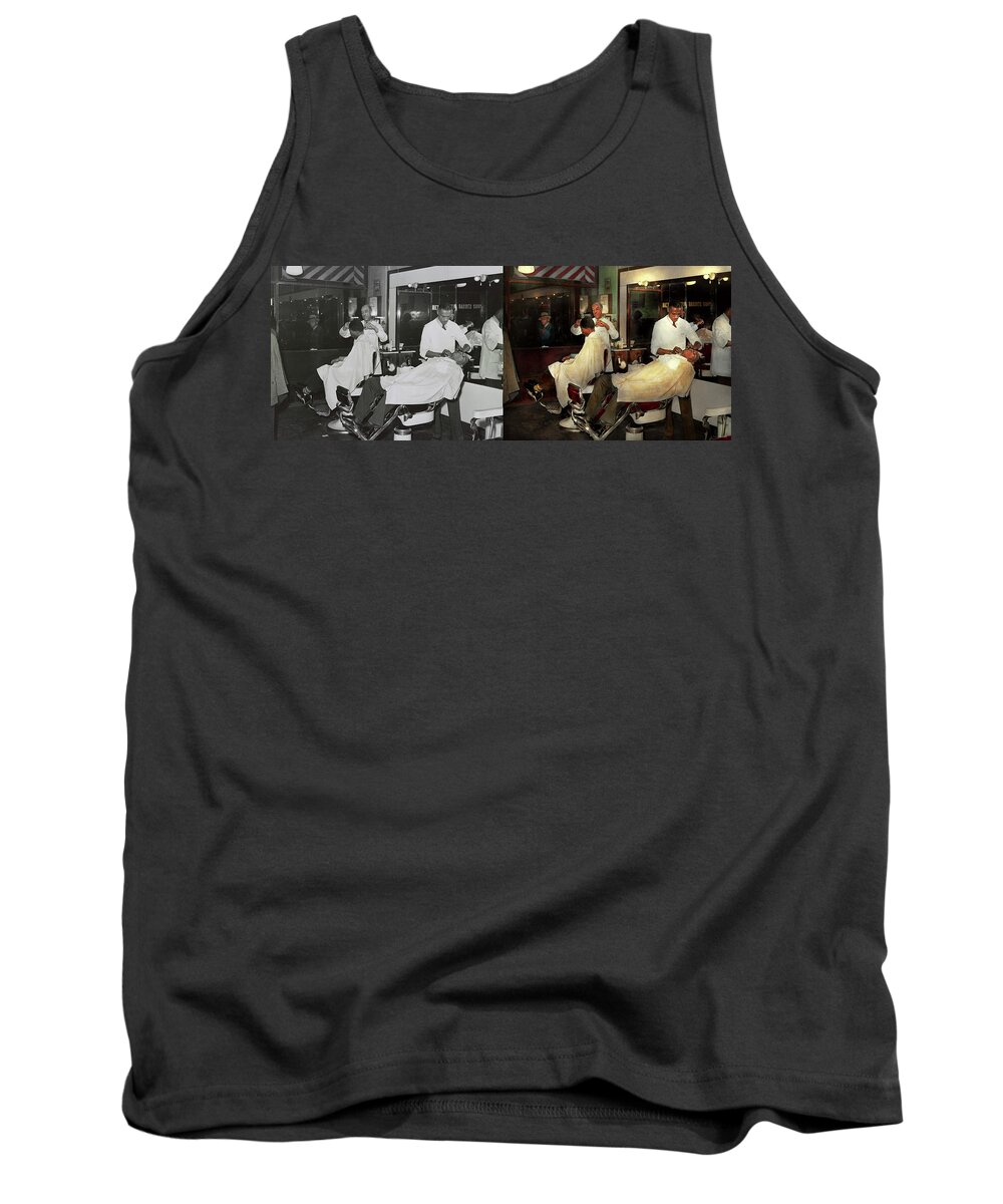 Barber Art Tank Top featuring the photograph Barber - A time honored tradition 1941 - Side by Side by Mike Savad