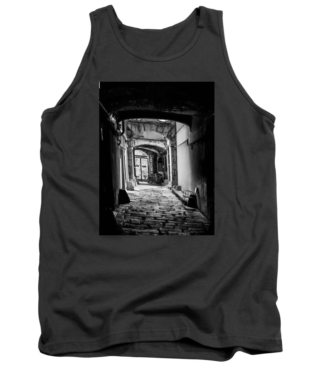 Arches Tank Top featuring the photograph Barcelona Bike Rental bw by Denise Dube