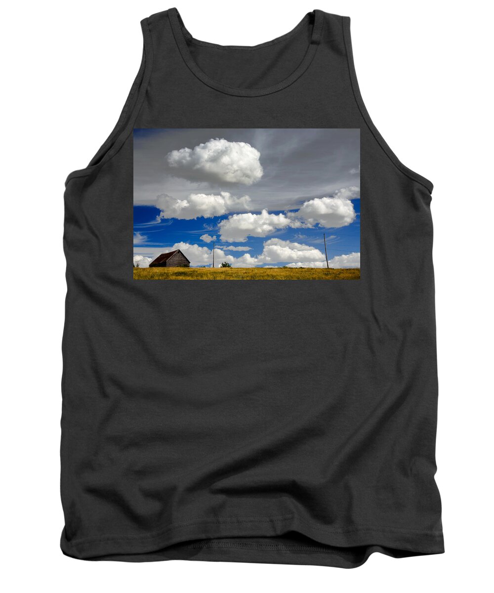 Landscape Tank Top featuring the photograph Barn And Clouds by Irwin Barrett