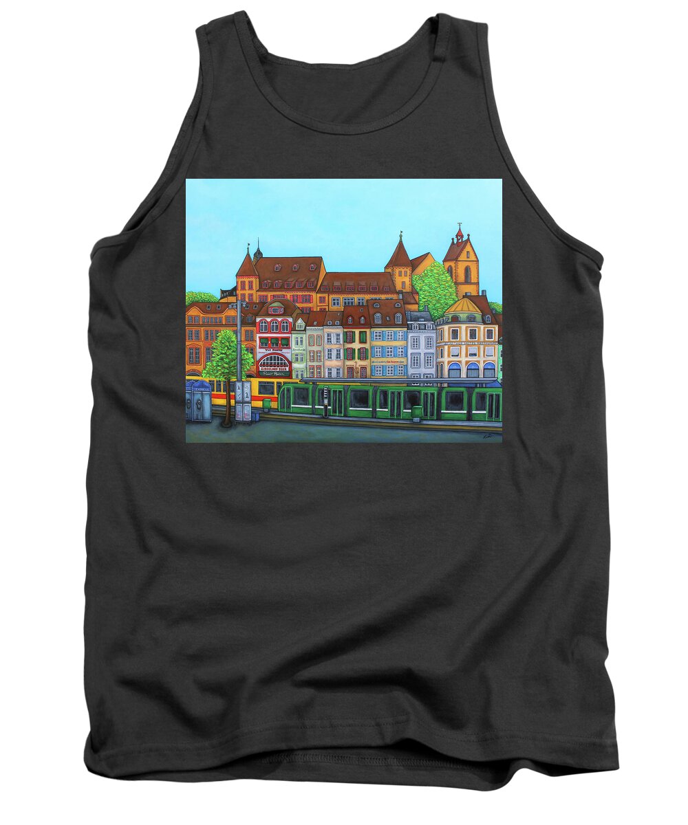 Basel Tank Top featuring the painting Basel, Barfusserplatz Rendez-vous by Lisa Lorenz