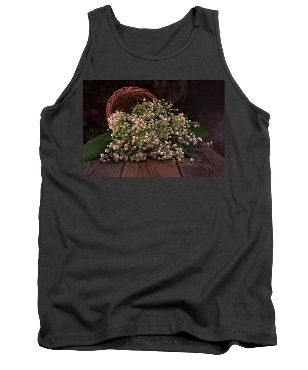 Basket Tank Top featuring the photograph Basket of fresh lily of the valley flowers by Jaroslaw Blaminsky