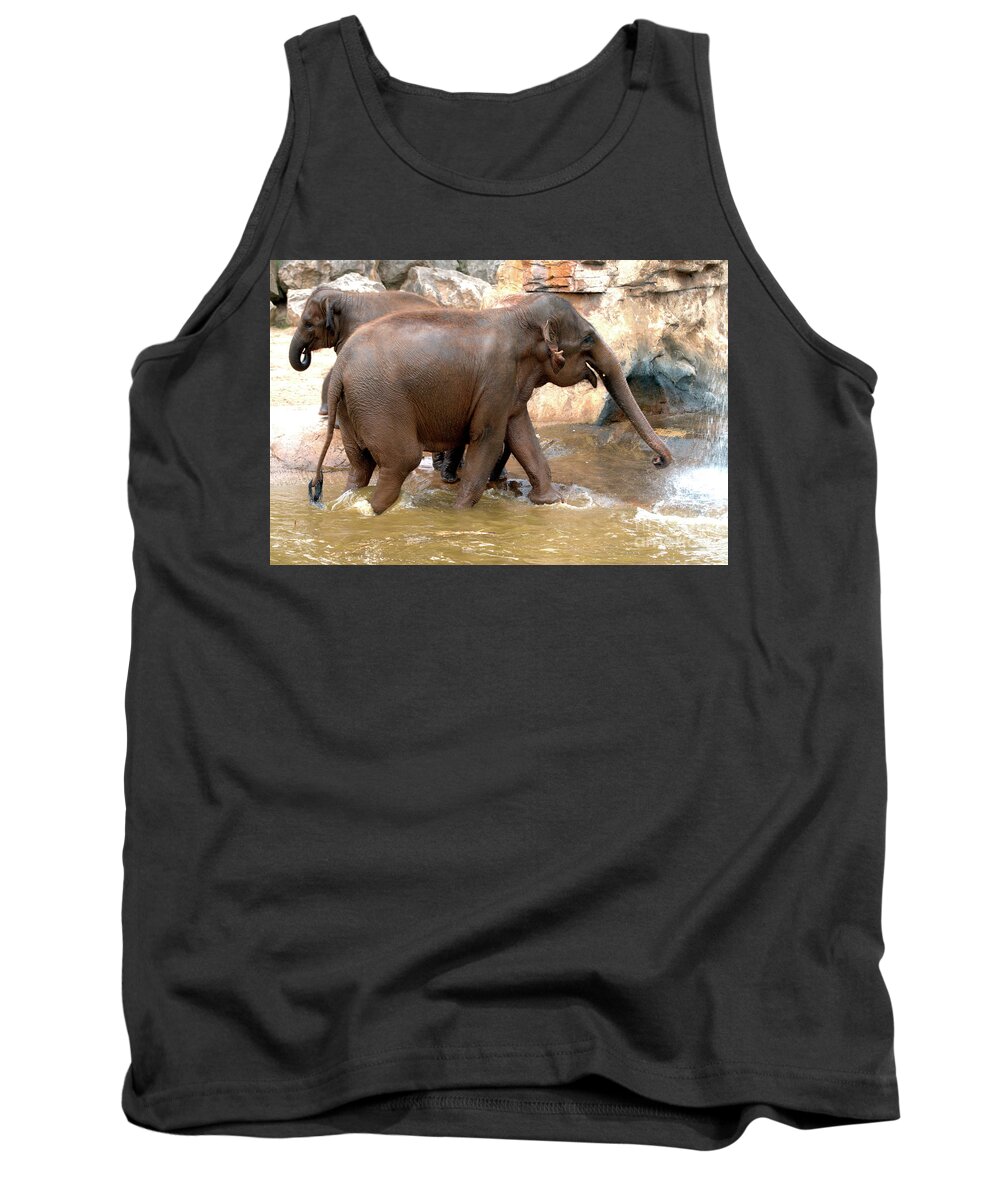 Elephants Tank Top featuring the photograph Bath Time by Baggieoldboy