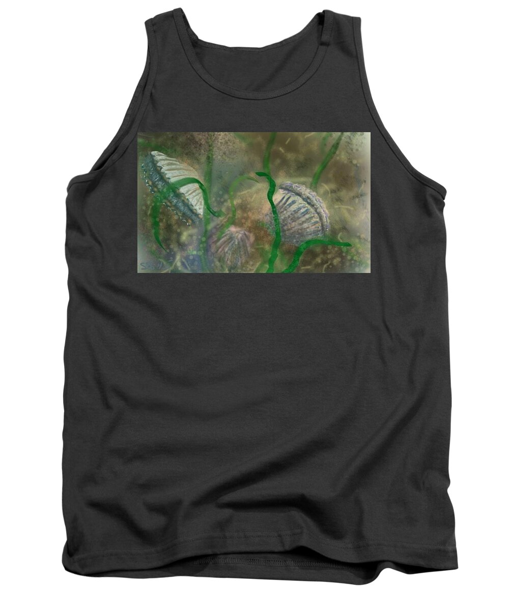 Bay Tank Top featuring the painting Bay Scallops by Susan Sarabasha