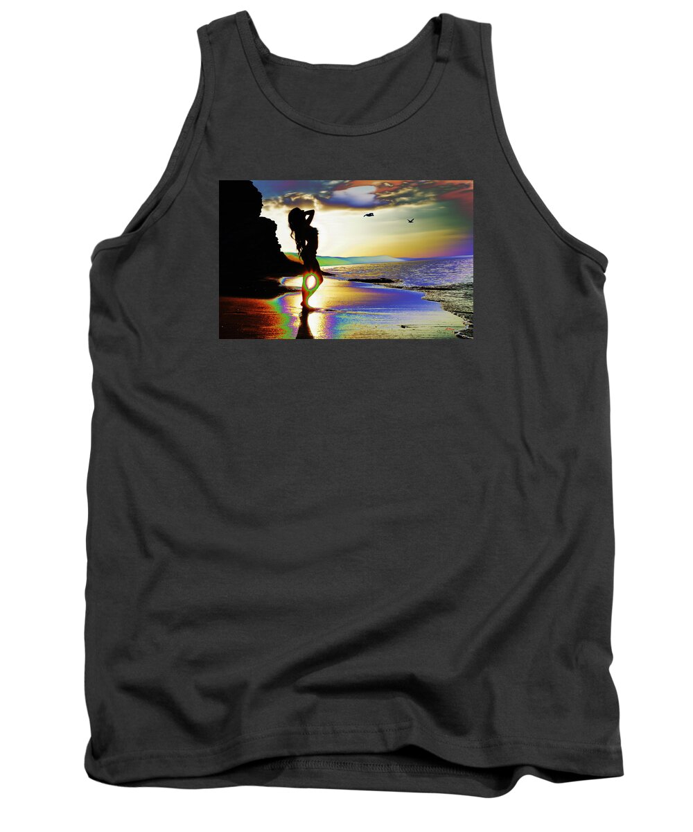 Water Tank Top featuring the digital art Beach Girl 4 by Gregory Murray