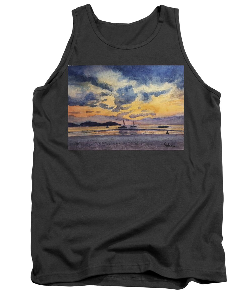 Watercolor Tank Top featuring the painting Beachcomber by Rachel Bochnia
