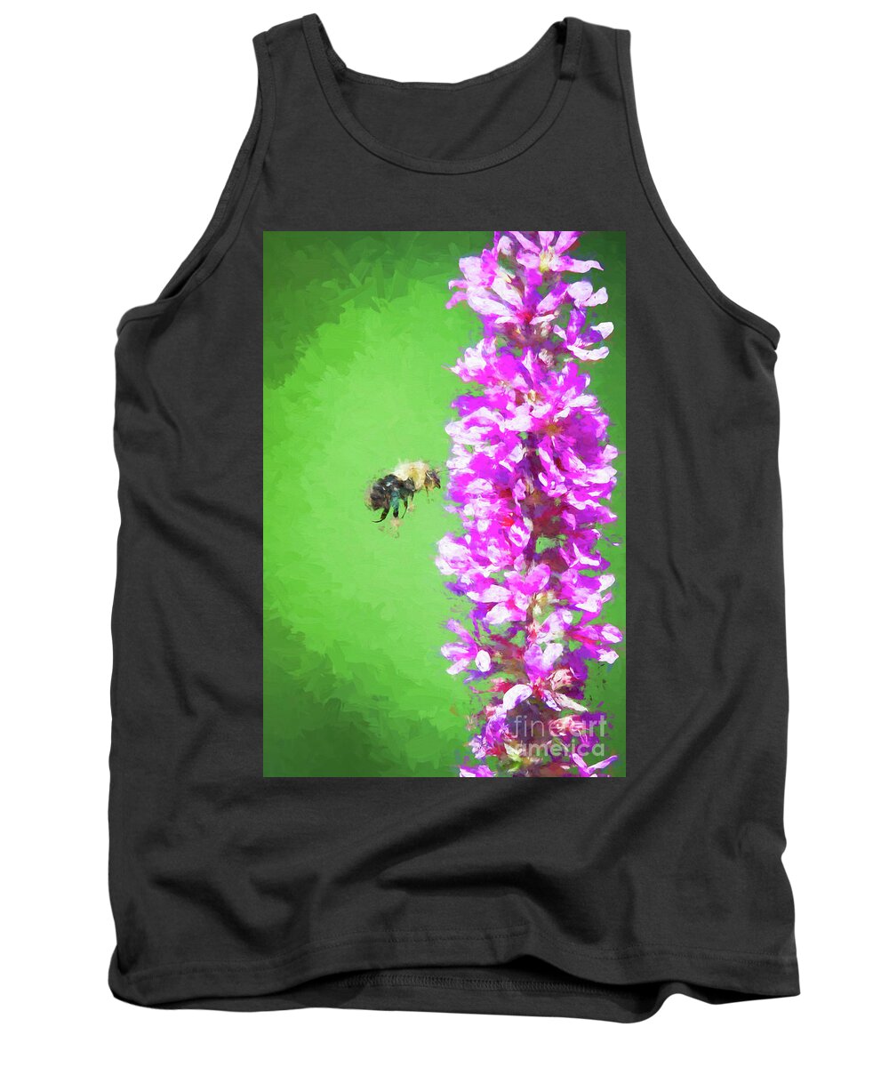 Green Tank Top featuring the digital art Bee Kissing a Flower by Ed Taylor