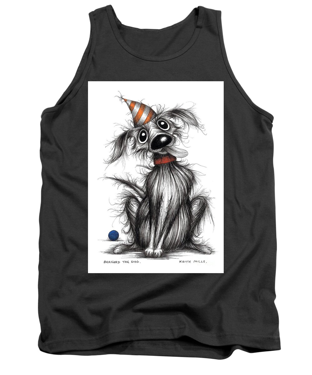 Striped Hat Tank Top featuring the drawing Bernard the dog by Keith Mills