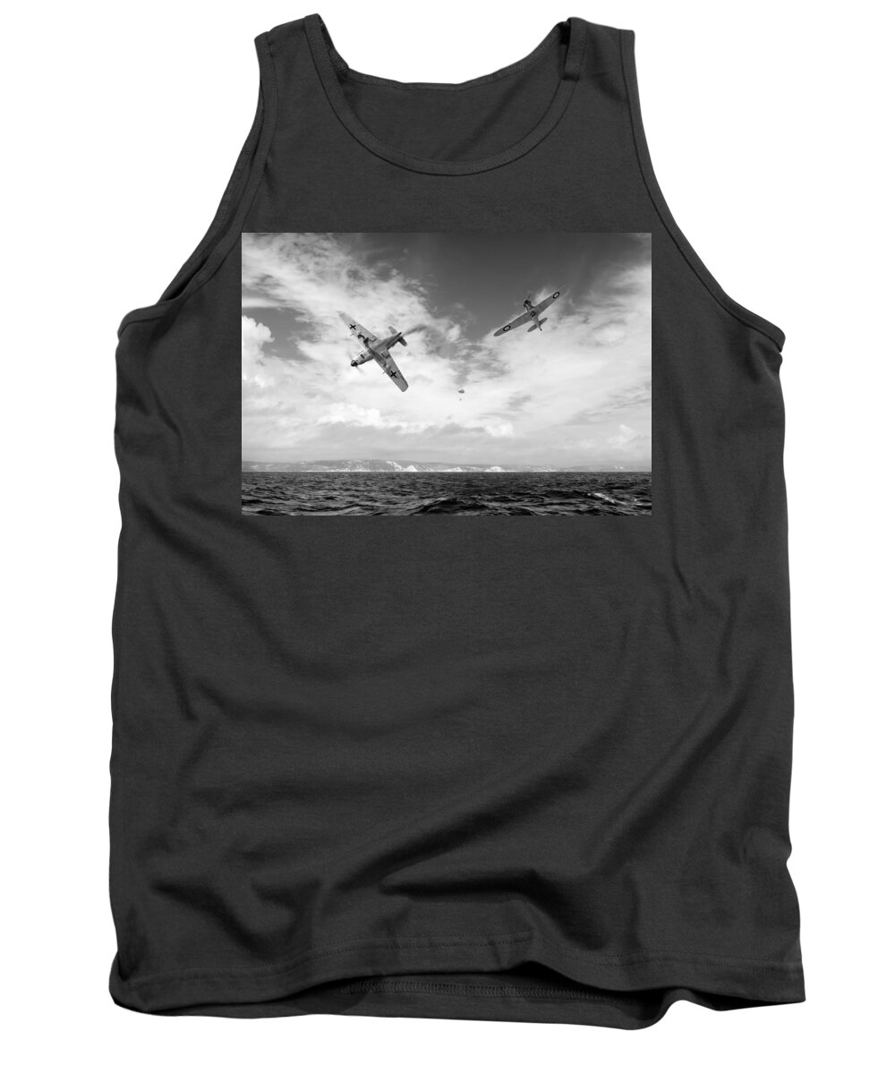Battle Of Britain Tank Top featuring the photograph Bf109 down in the Channel BW version by Gary Eason