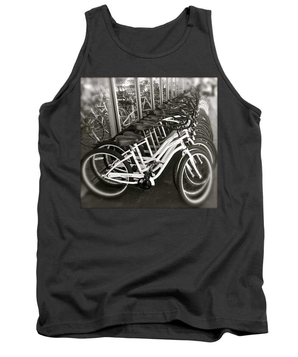 Bicycles Tank Top featuring the photograph Bicycles in Belmont Shore by Gwyn Newcombe