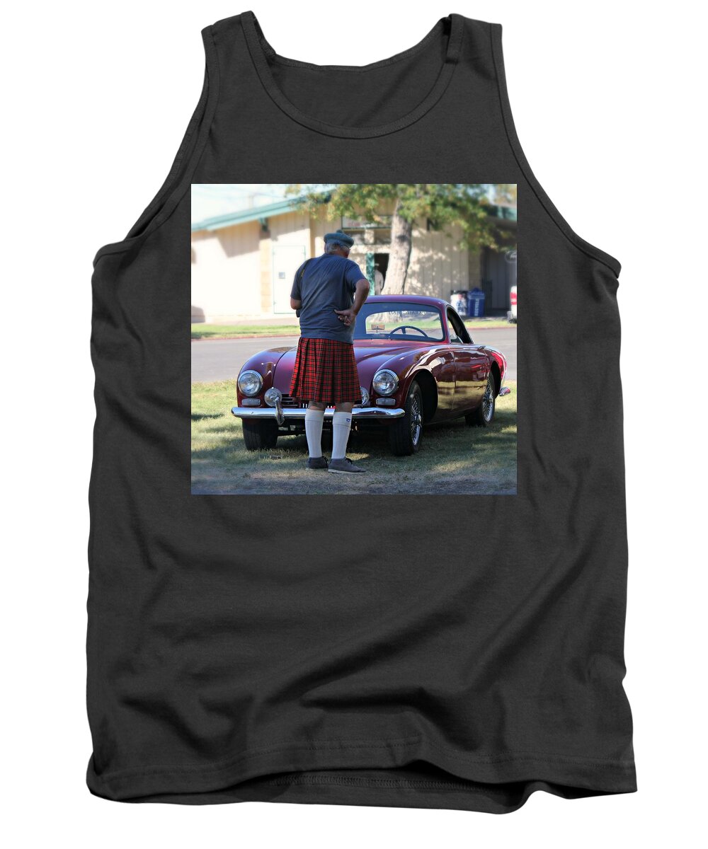 Scottish Tank Top featuring the photograph Big Man Little Car by Steve Natale