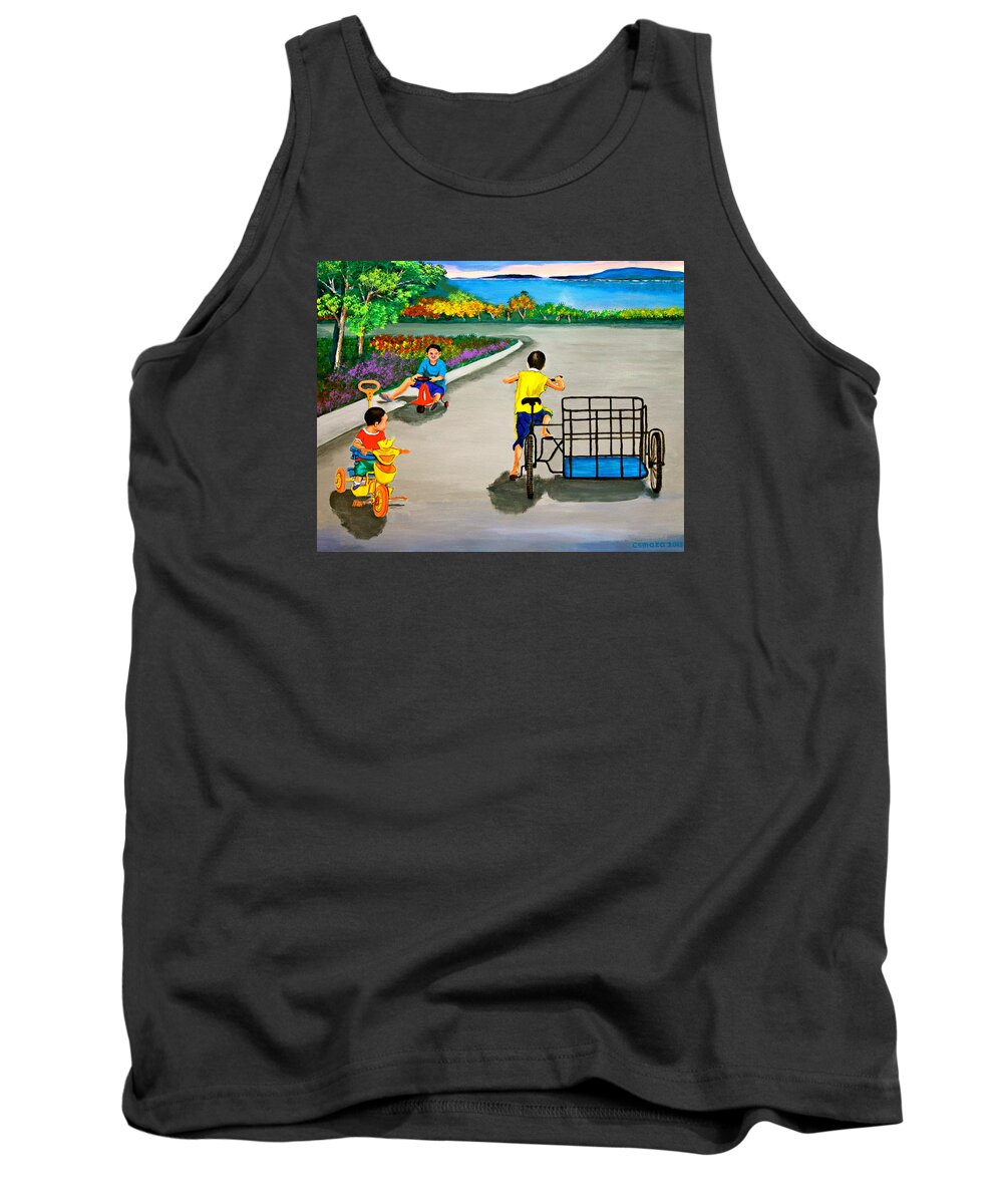 Children Tank Top featuring the painting Bikes by Cyril Maza