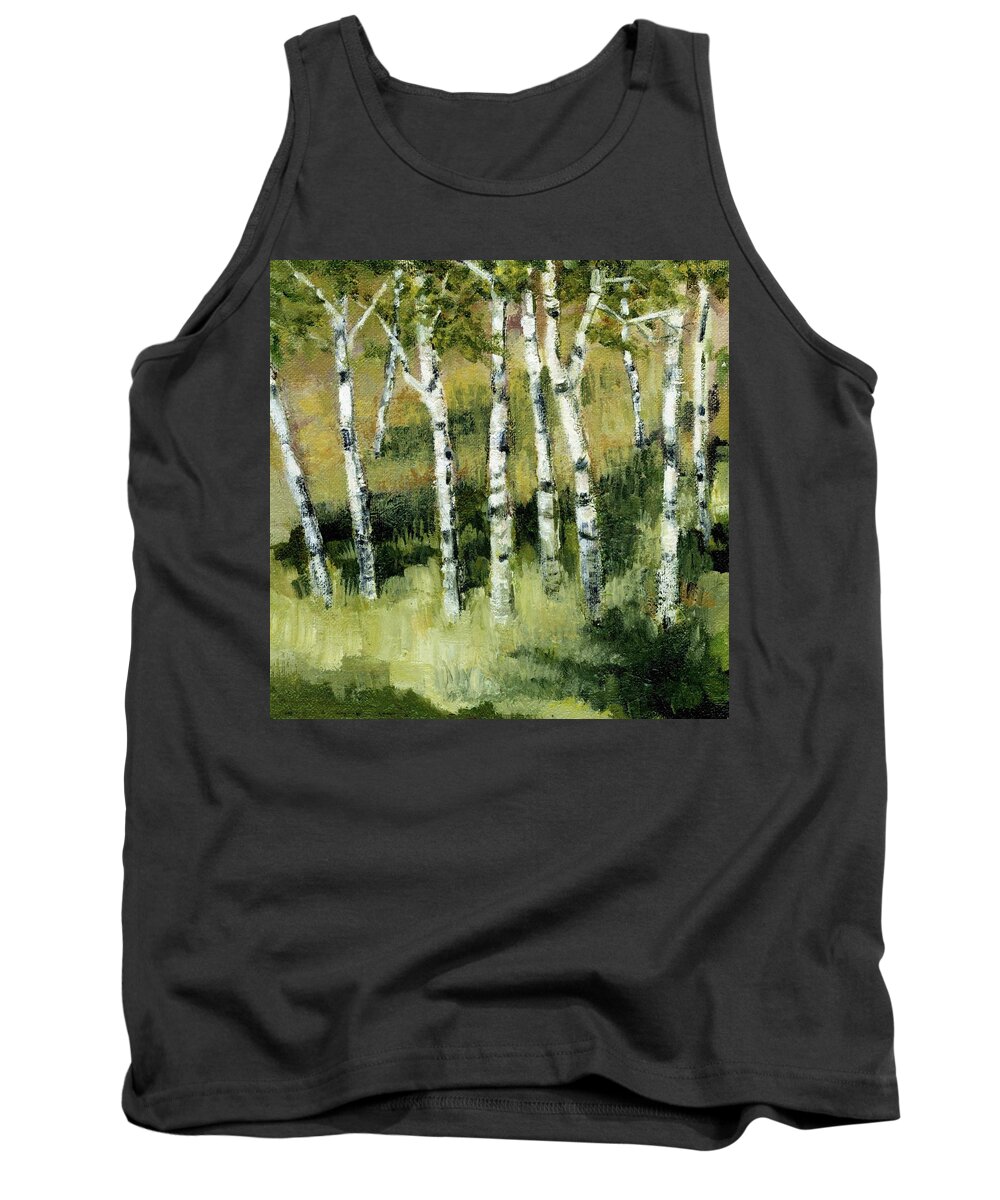 Trees Tank Top featuring the painting Birches on a Hill by Michelle Calkins
