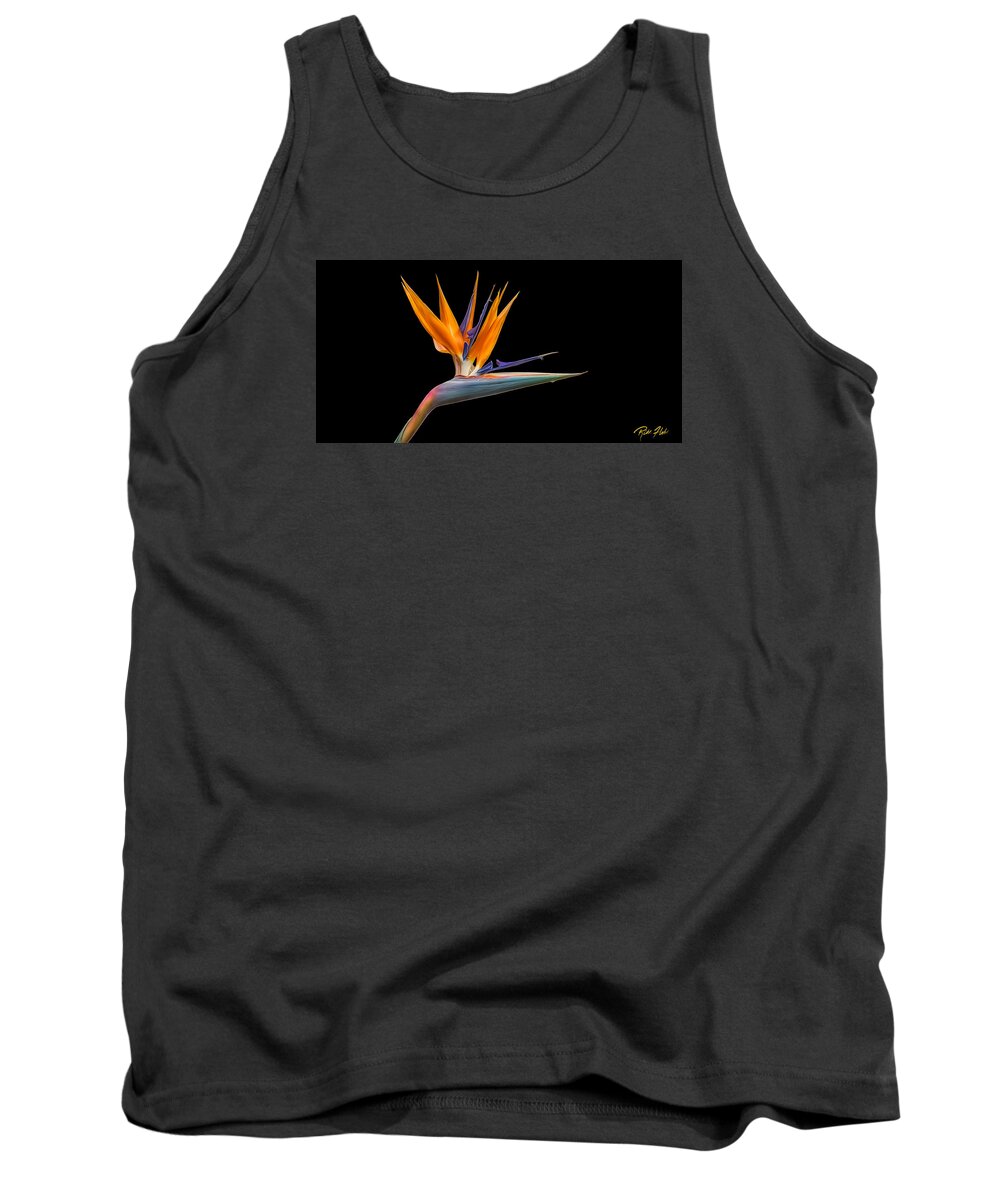 Plant Tank Top featuring the photograph Bird of Paradise Flower on Black by Rikk Flohr