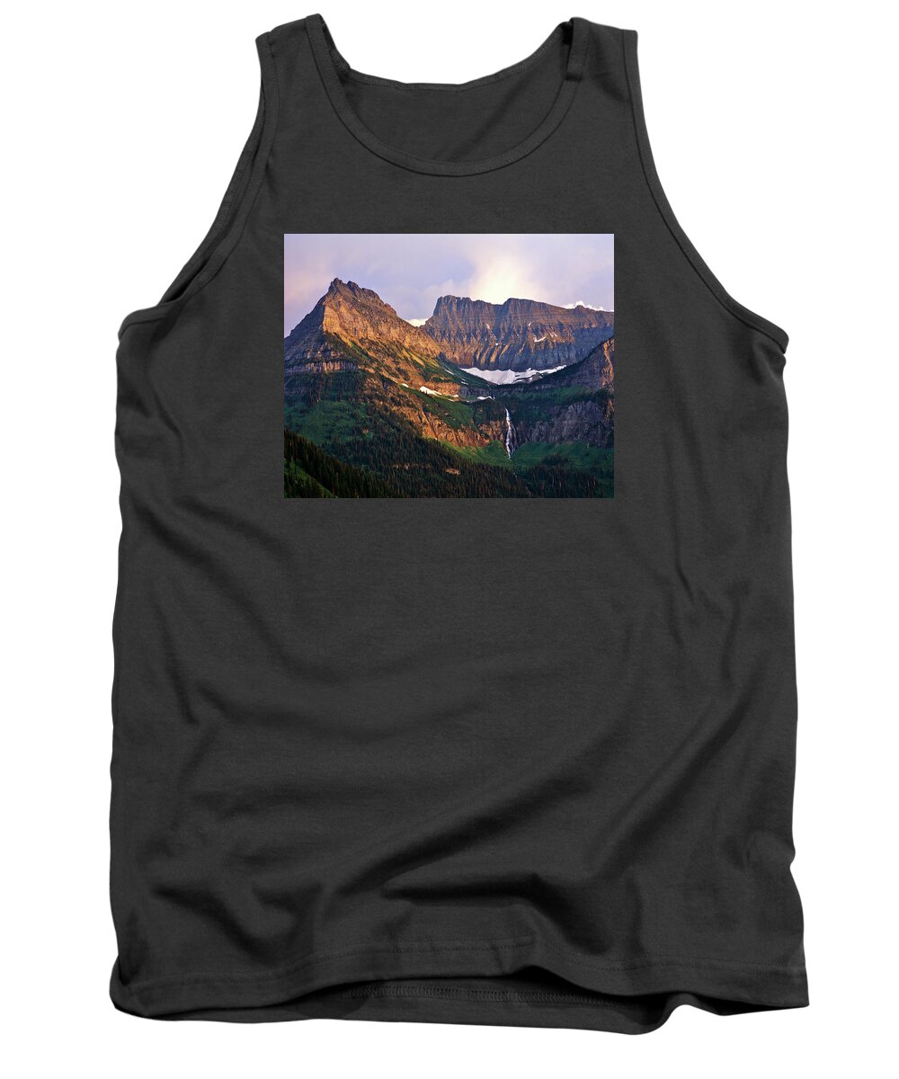 Glacier National Park Tank Top featuring the photograph Bird Woman Falls Sunset by Ed Riche