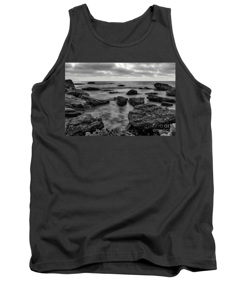 Black Tank Top featuring the photograph Black and White Sunset at Low Tide by Eddie Yerkish