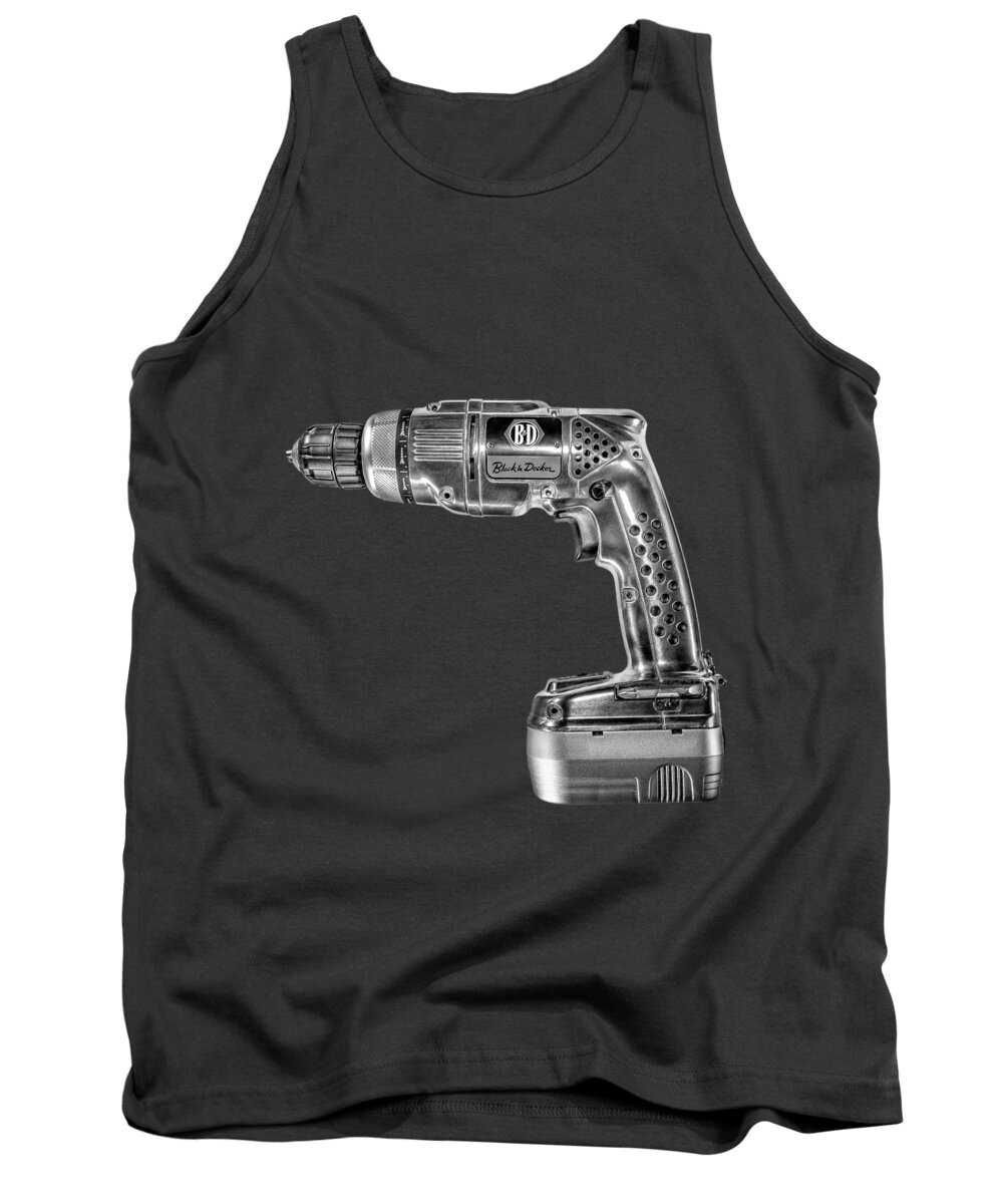 Antique Tank Top featuring the photograph Black n Decker Retro Drill BW by YoPedro