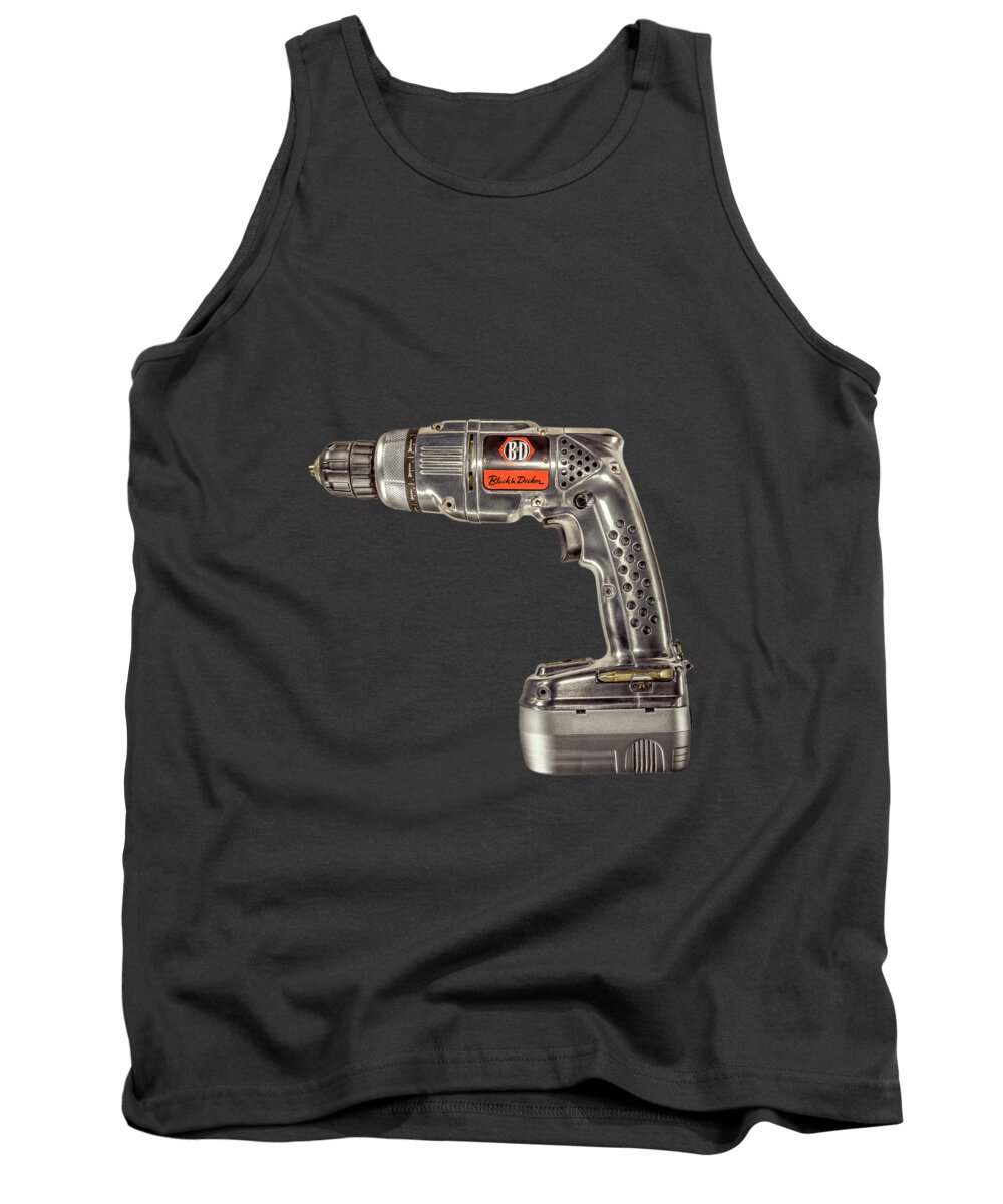 Antique Tank Top featuring the photograph Black n Decker Retro Drill on Black by YoPedro