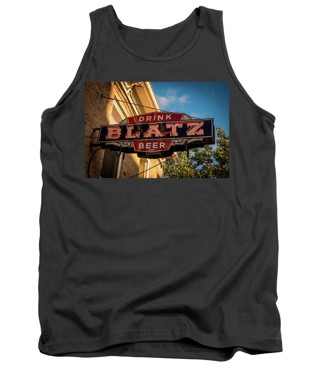 Beer Tank Top featuring the photograph Blatz Neon Sign by Paul LeSage