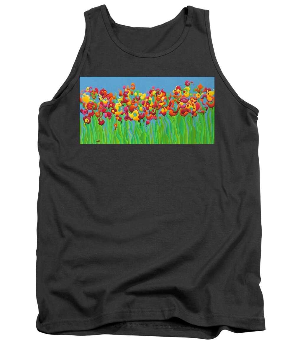 Flower Tank Top featuring the painting Blazing Blossom Bash by Amy Ferrari