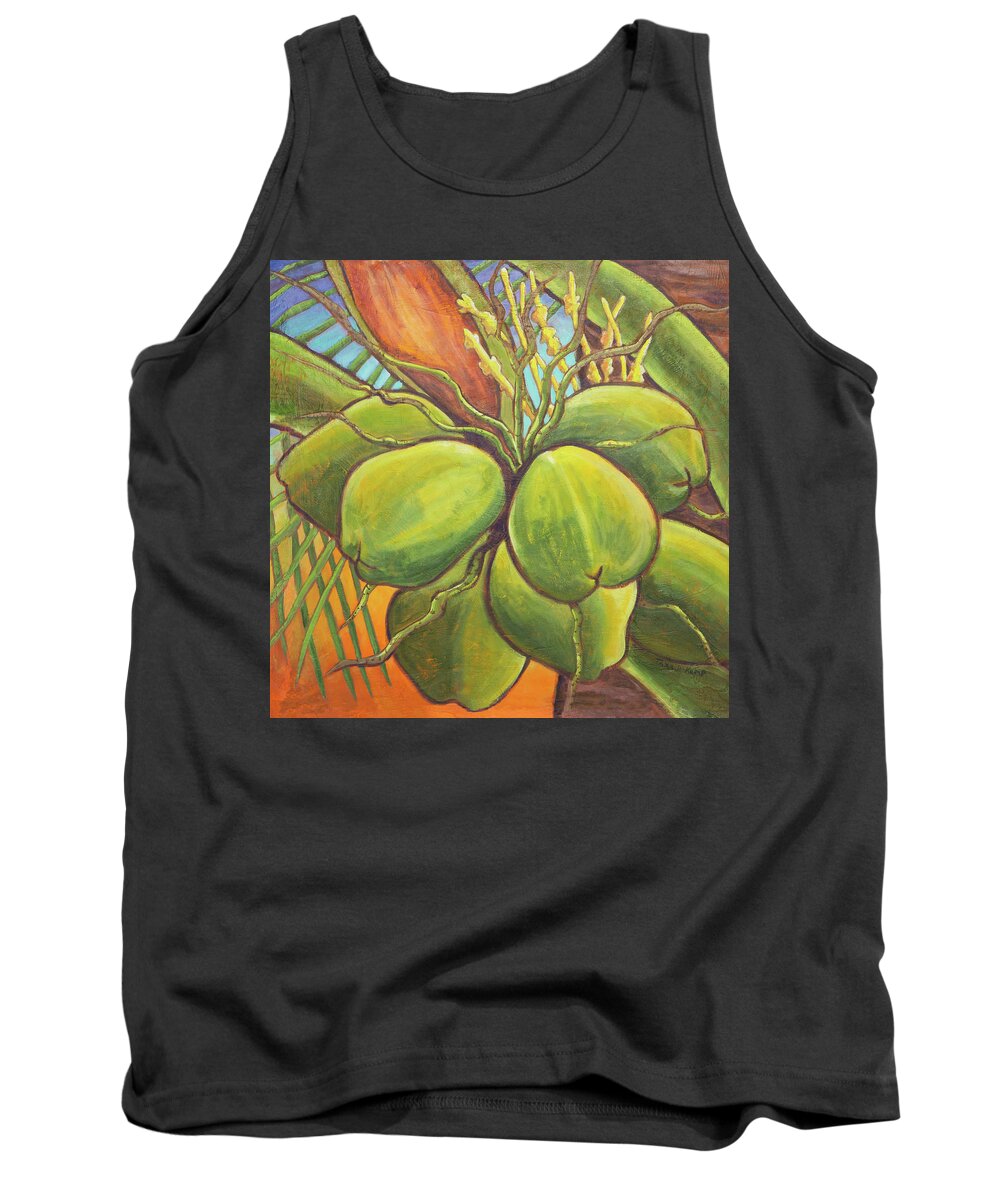 Coconut Bliss Tank Top featuring the painting Blissful Coconuts by Tara D Kemp