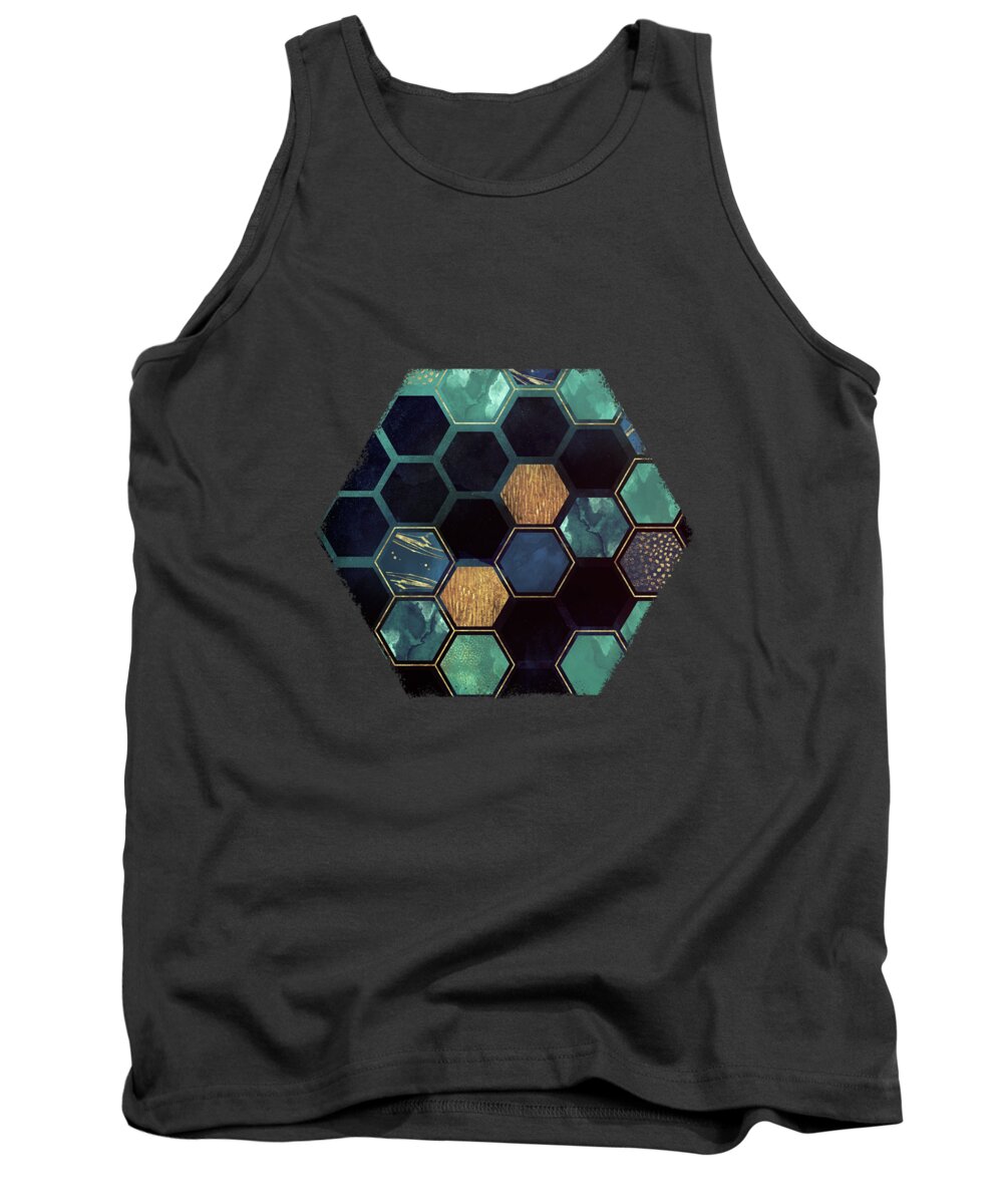 Blue Tank Top featuring the digital art Blue and Gold by Spacefrog Designs