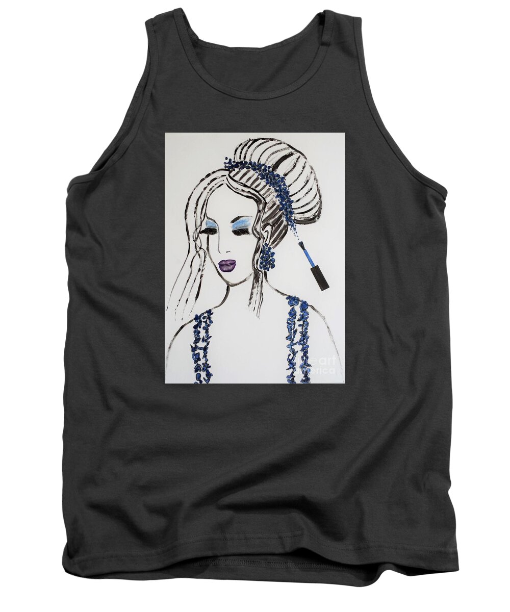 Blue Tank Top featuring the painting Blue Color Fan by Jasna Gopic