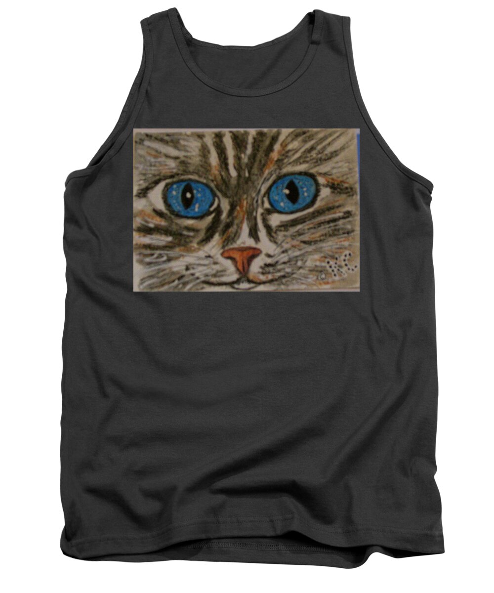 Blue Eyes Tank Top featuring the painting Blue Eyed Tiger Cat by Kathy Marrs Chandler