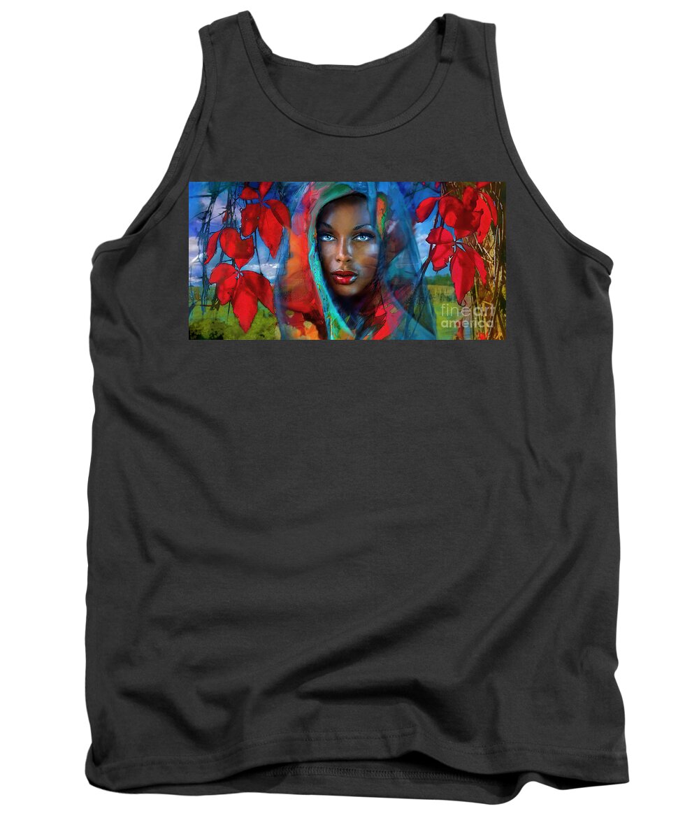 Portrait Tank Top featuring the painting Blue Eyes Dark Fall by Angie Braun