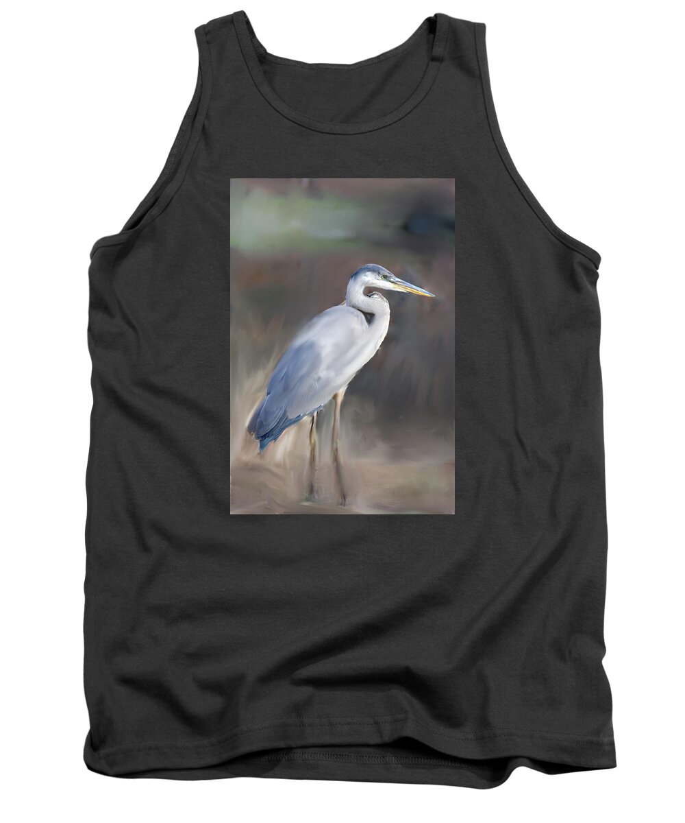Painting Blue Heron Iii Tank Top featuring the painting Blue Heron Painting by Don Wright