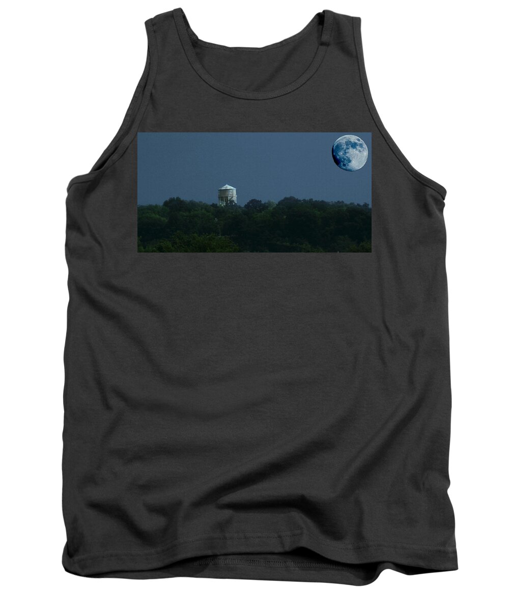 Blue Moon Tank Top featuring the photograph Blue Moon Over Zanesville Water Tower by David Yocum